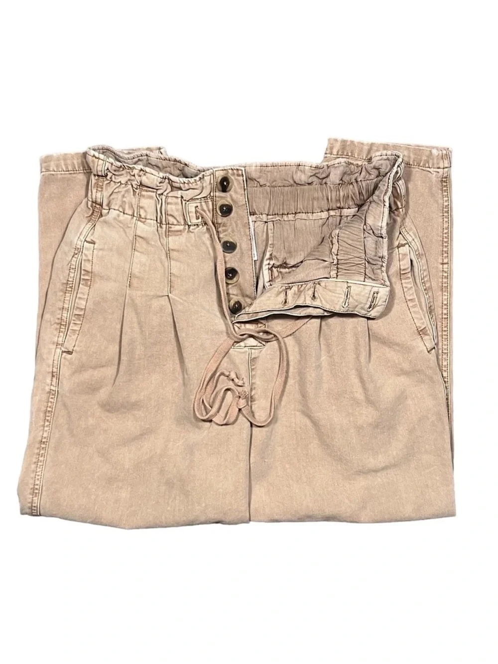 Free People Tan Paperbag Waist Drawstring Chinos